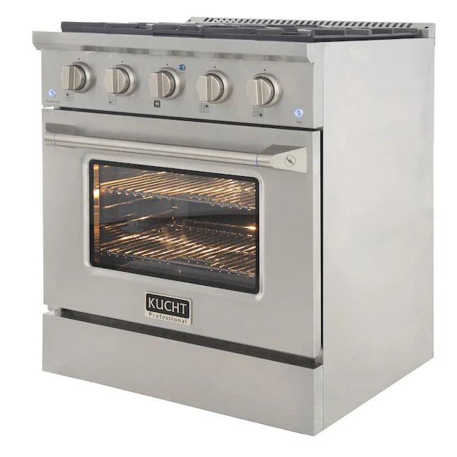 Kucht 30-in Deep Recessed 4 Burners Convection Oven Freestanding Dual Fuel Range In Stainless Steel