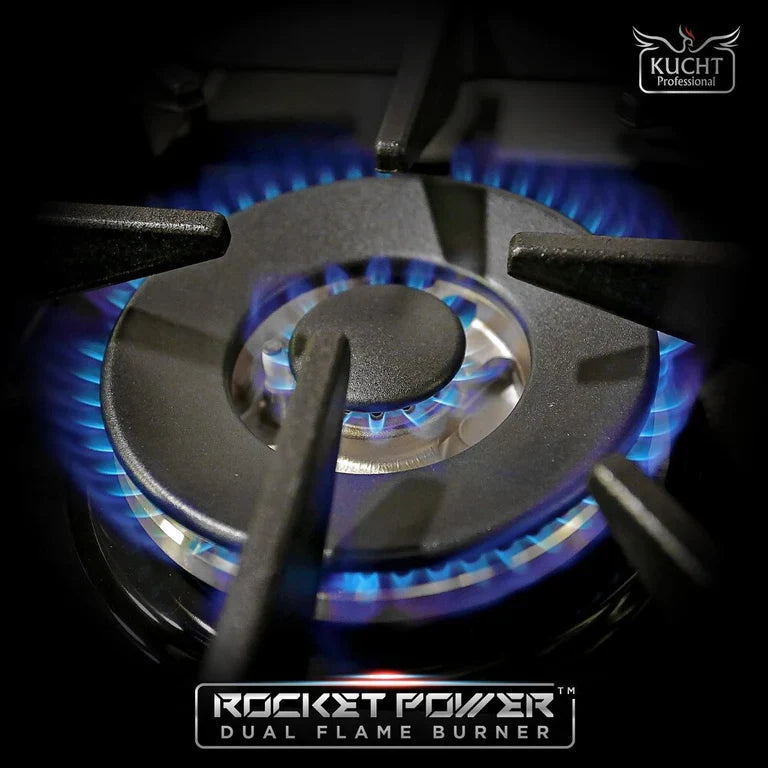Kucht Signature 48 In. 6.7 cu ft. Natural Gas/Propane Gas Range with White/Black Door and Gold/Rose Accents