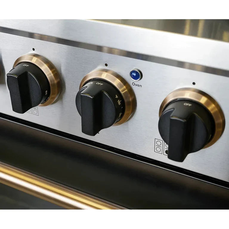 Kucht Signature 48 In. 6.7 cu ft. Natural Gas/Propane Gas Range with White/Black Door and Gold/Rose Accents