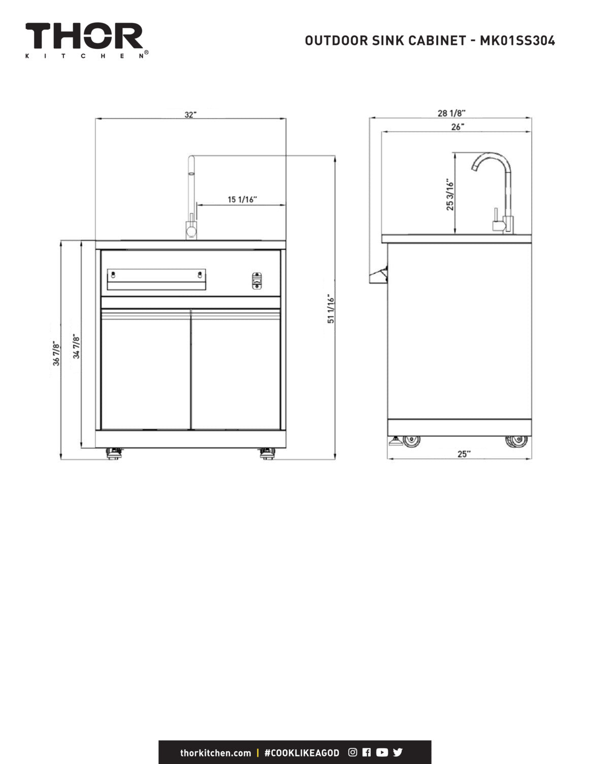 Thor Kitchen Modular Outdoor Kitchen Bar Center with Storage Tray (MK01SS304)