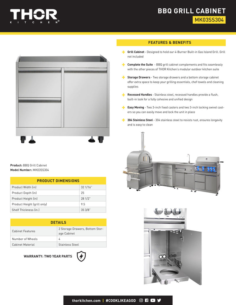 Thor Kitchen Modular Kitchen Grill Cart (MK03SS304)