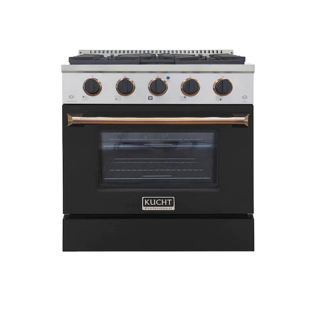 Kucht Signature 30-Inch Pro-Style Dual Fuel Range in Stainless Steel with Black Oven Door & Gold Handle (KDF302-K-GOLD)