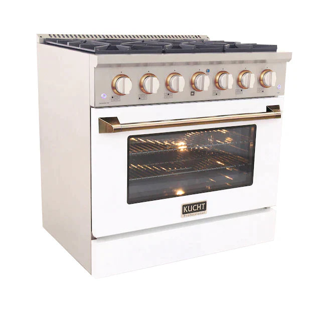 Kucht Series 36-Inch Pro-Style Dual Fuel Range in White Oven Door & Gold Accents (KDF362-W-GOLD)