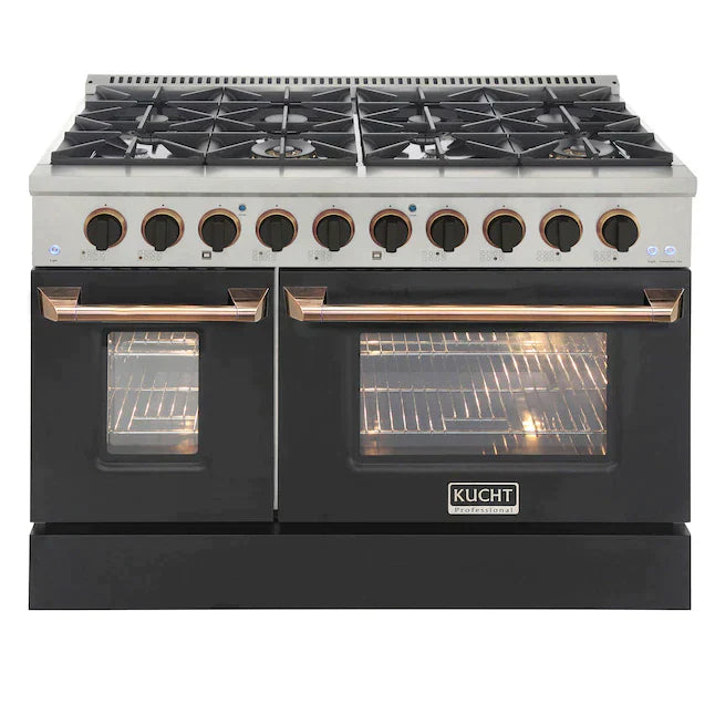 Kucht Signature 48" Pro-Style Dual Fuel Range in Black Oven Door & Gold (KDF482-K-GOLD)