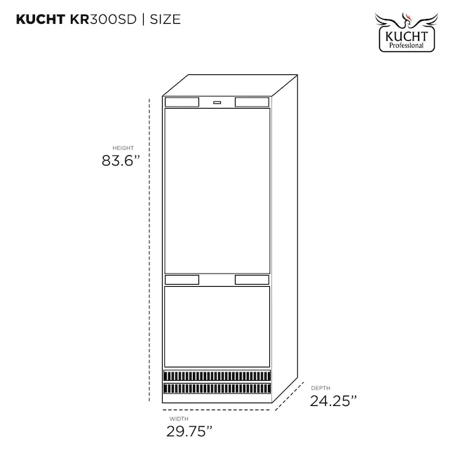 Kucht 30-Inch 17 Cu. Ft. Built-In Refrigerator in Custom Panel Ready, Bottom Freezer, Counter Depth (KR300SD)