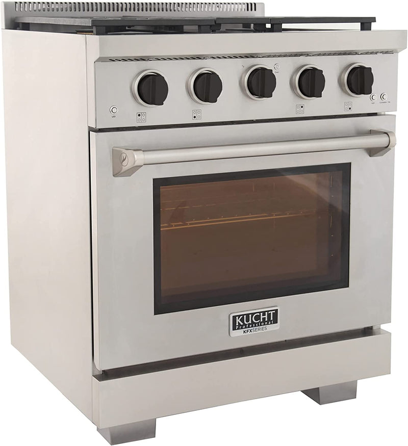 Kucht 30-Inch Gas Range in Stainless Steel with Black Knob (KFX300-K)