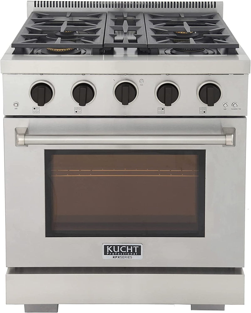 Kucht 30-Inch Gas Range in Stainless Steel with Black Knob (KFX300-K)