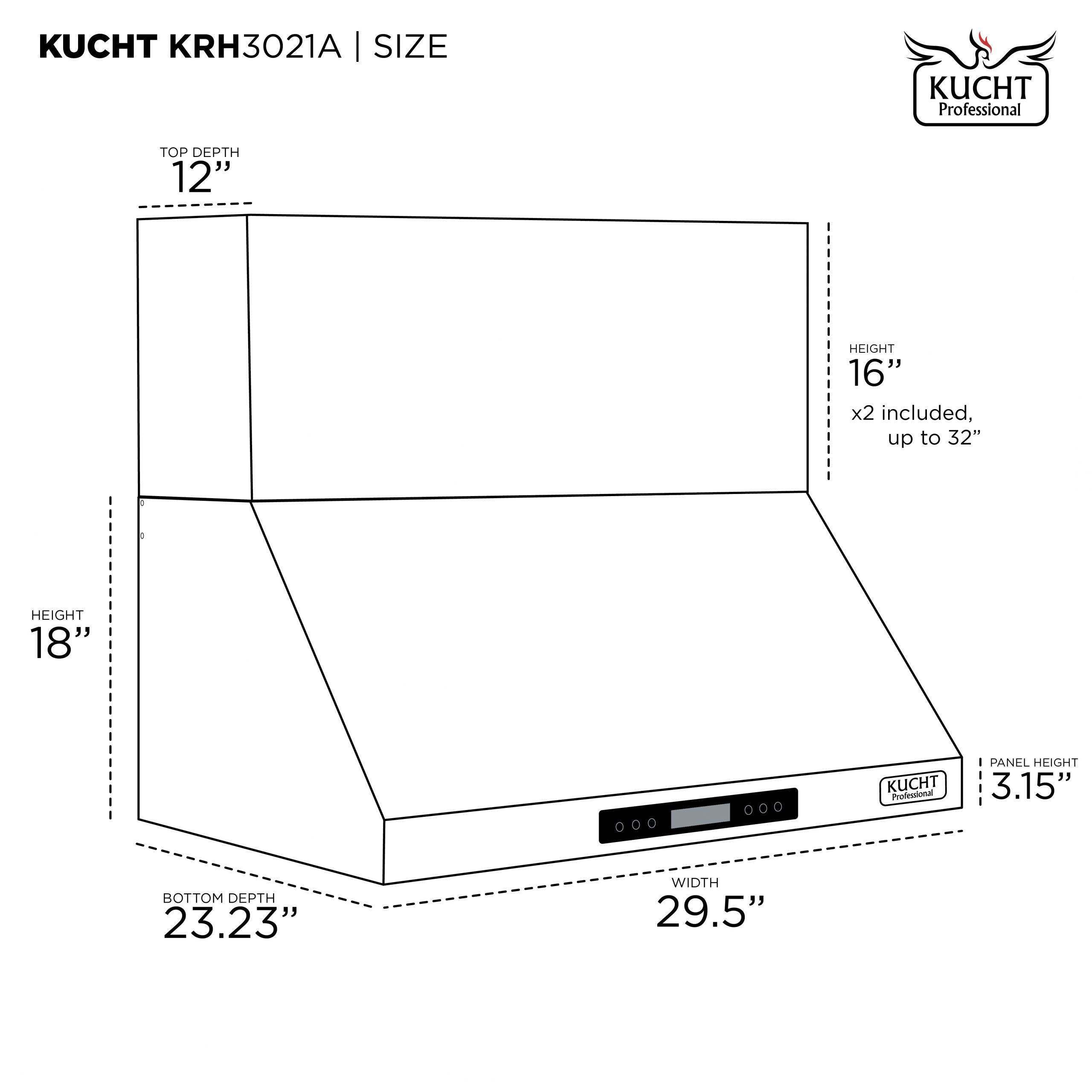 Kucht 30-Inch Wall Mounted Range Hood 900 CFM in Stainless Steel (KRH3021A)