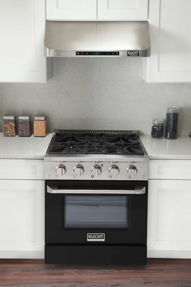 Kucht 30-Inch Pro-Style Dual Fuel Range in Stainless Steel with Black Oven Door (KDF302-K)