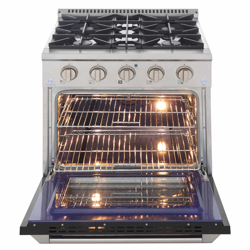 Kucht 30-Inch Pro-Style Dual Fuel Range in Stainless Steel with Black Oven Door (KDF302-K)