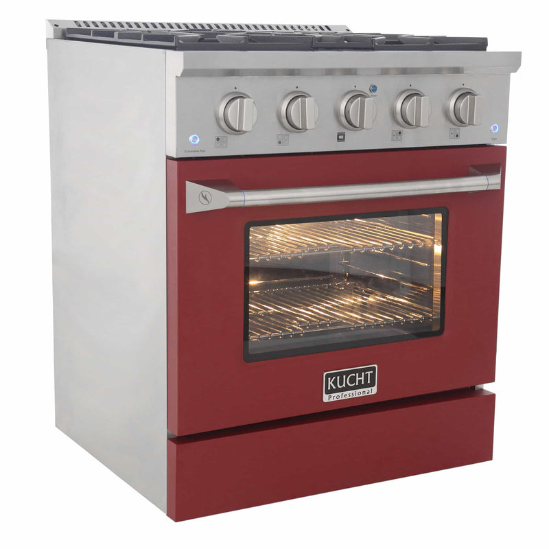 Kucht 30-Inch Pro-Style Dual Fuel Range in Stainless Steel with Red Oven Door (KDF302-R)