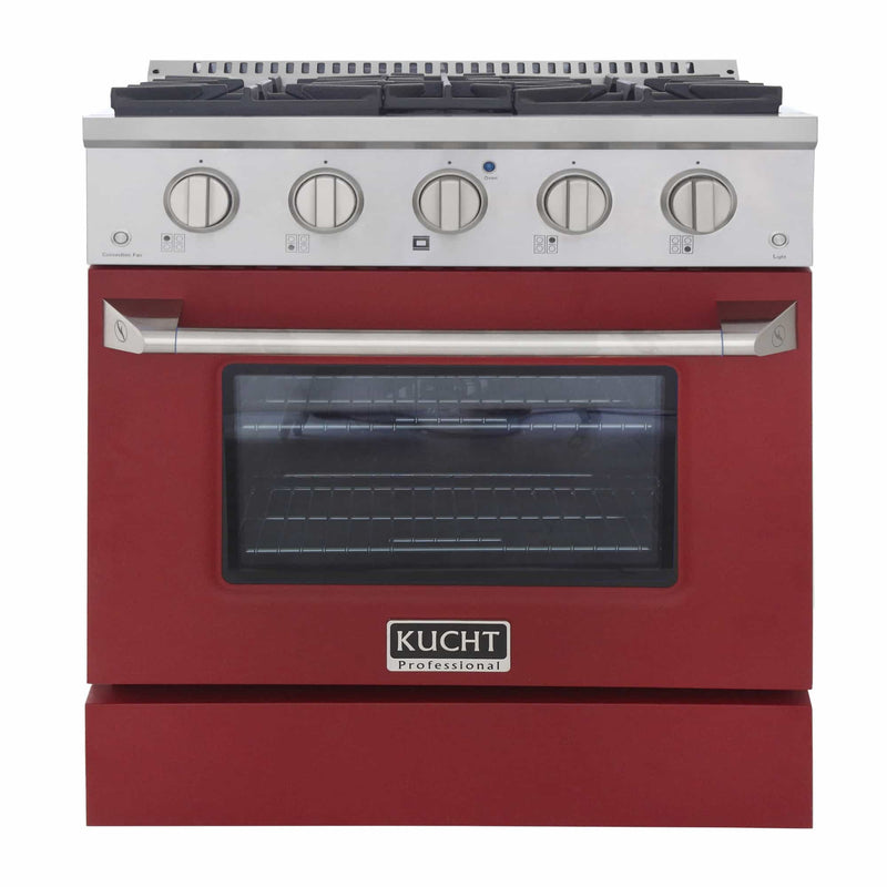 Kucht 30-Inch Pro-Style Dual Fuel Range in Stainless Steel with Red Oven Door (KDF302-R)