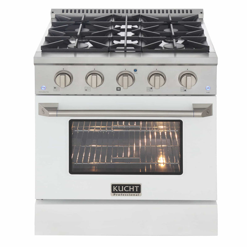 Kucht 30-Inch Pro-Style Dual Fuel Range in Stainless Steel with White Oven Door (KDF302-W)