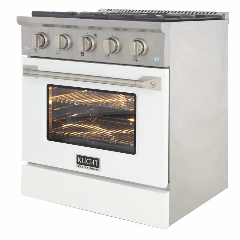 Kucht 30-Inch Pro-Style Dual Fuel Range in Stainless Steel with White Oven Door (KDF302-W)