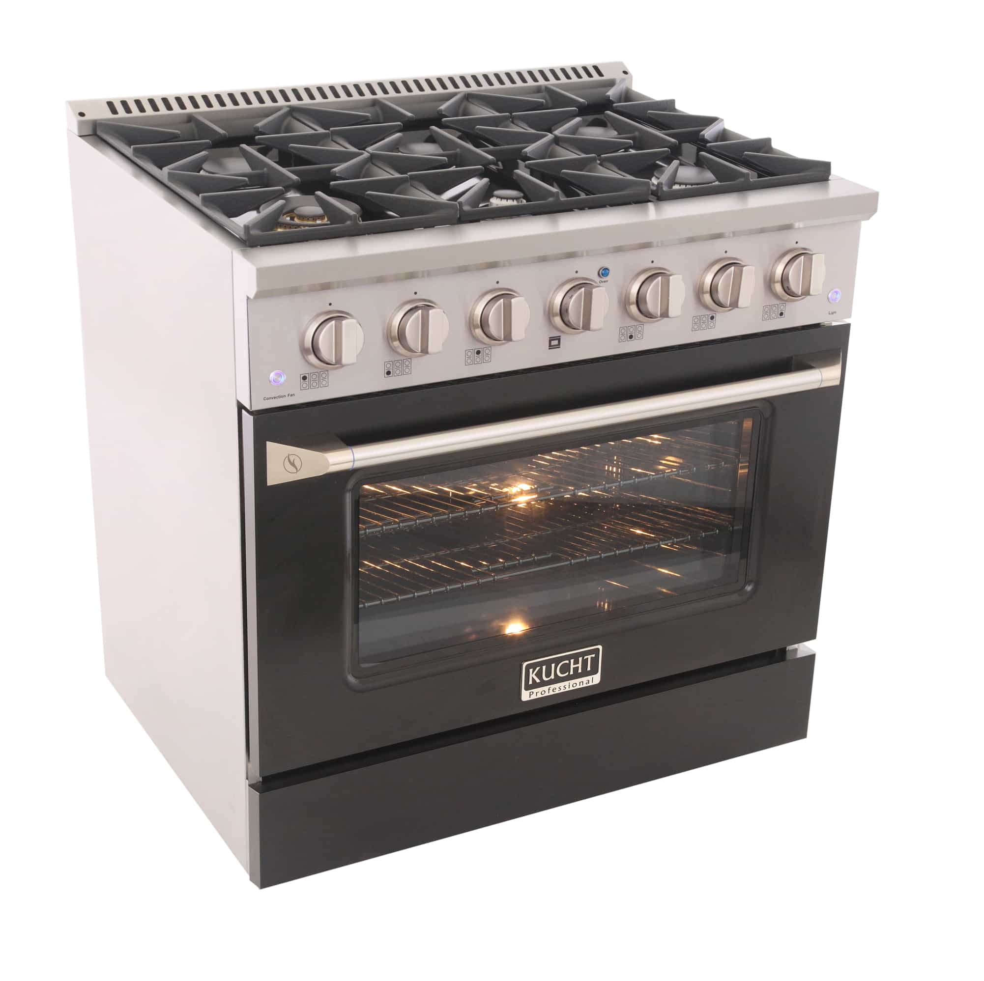 Kucht 36-Inch Pro-Style Dual Fuel Range in Stainless Steel with Black Oven Door (KDF362-K)