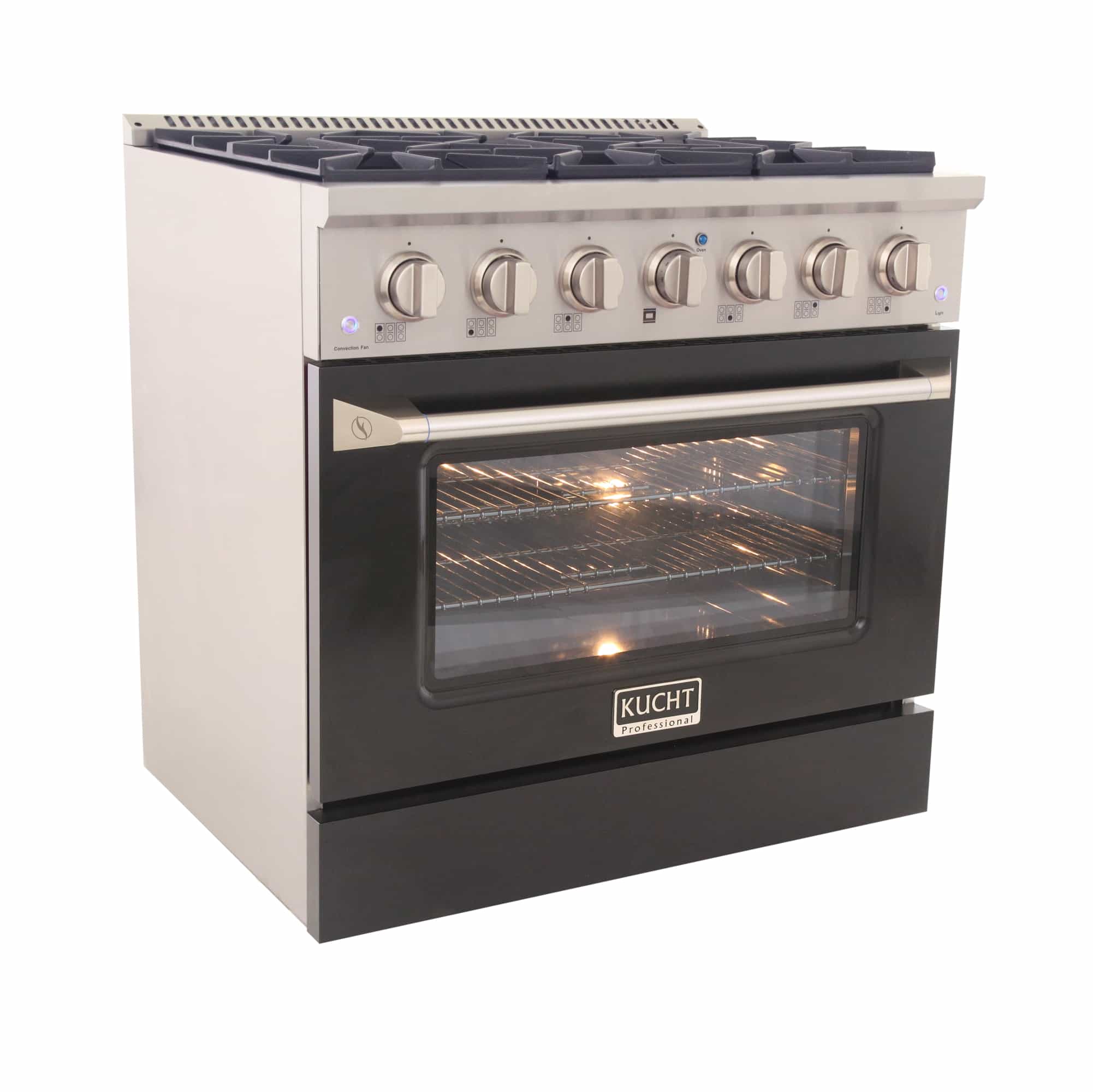 Kucht 36-Inch Pro-Style Dual Fuel Range in Stainless Steel with Black Oven Door (KDF362-K)