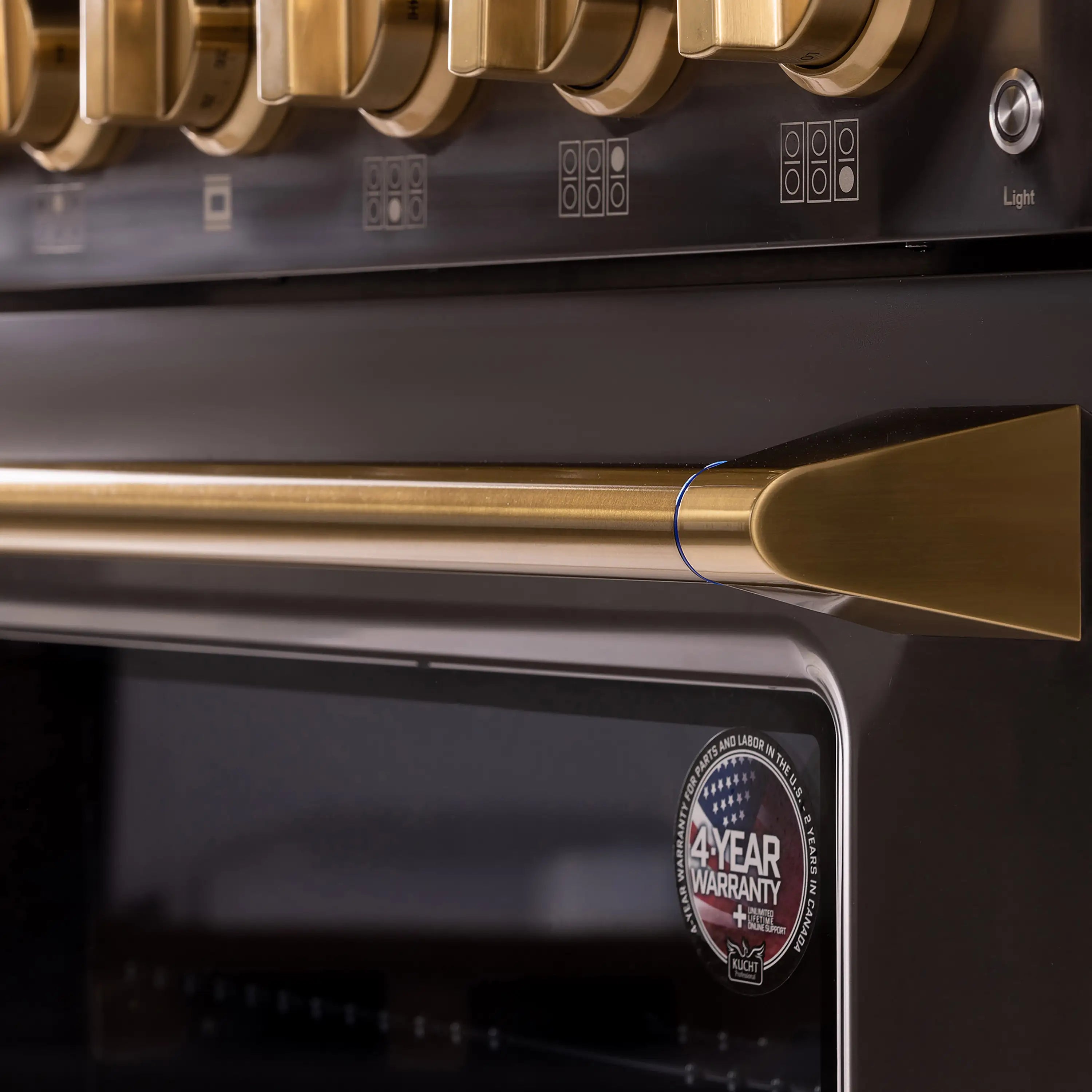 KUCHT Gemstone Professional 36-Inch 5.2 cu. ft. Propane Gas Range with Sealed Burners and Convection Oven in Titanium Stainless Steel with Gold Accents (KEG363/LP)