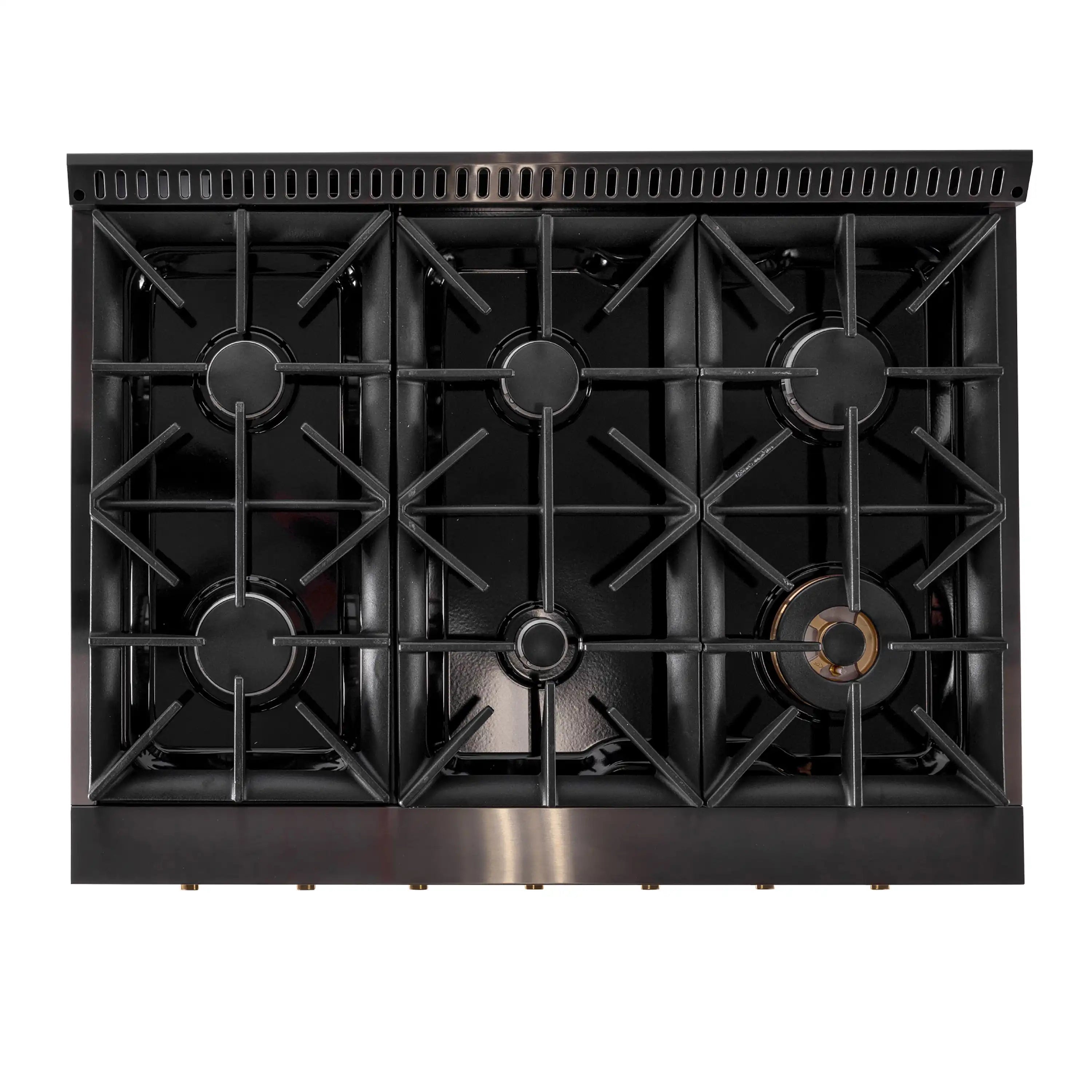 KUCHT Gemstone Professional 36-Inch 5.2 cu. ft. Gas Range with Sealed Burners and Convection Oven in Titanium Stainless Steel with Gold Accents (KEG363)