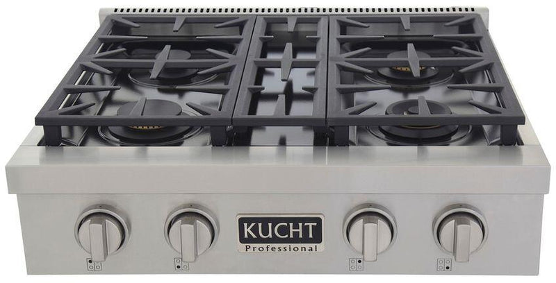 Kucht 30-Inch 4 Burner Gas Rangetop in Stainless Steel with Silver Accents (KFX309T-S)