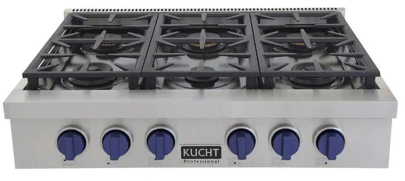 Kucht 36-Inch 6 Burner Gas Rangetop in Stainless Steel with Royal Blue Knob (KFX369T-B)