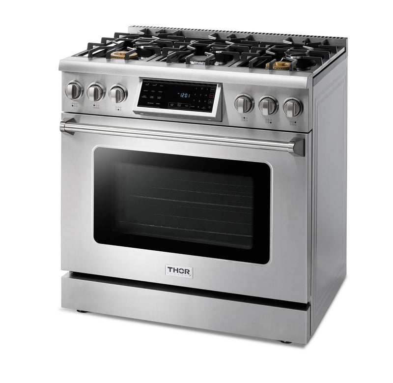 Thor Kitchen 36" Gas Range with 6.0 Cu. Ft. Self-Cleaning Oven, Air Fryer, Tilt Panel in Stainless Steel (TRG3601)