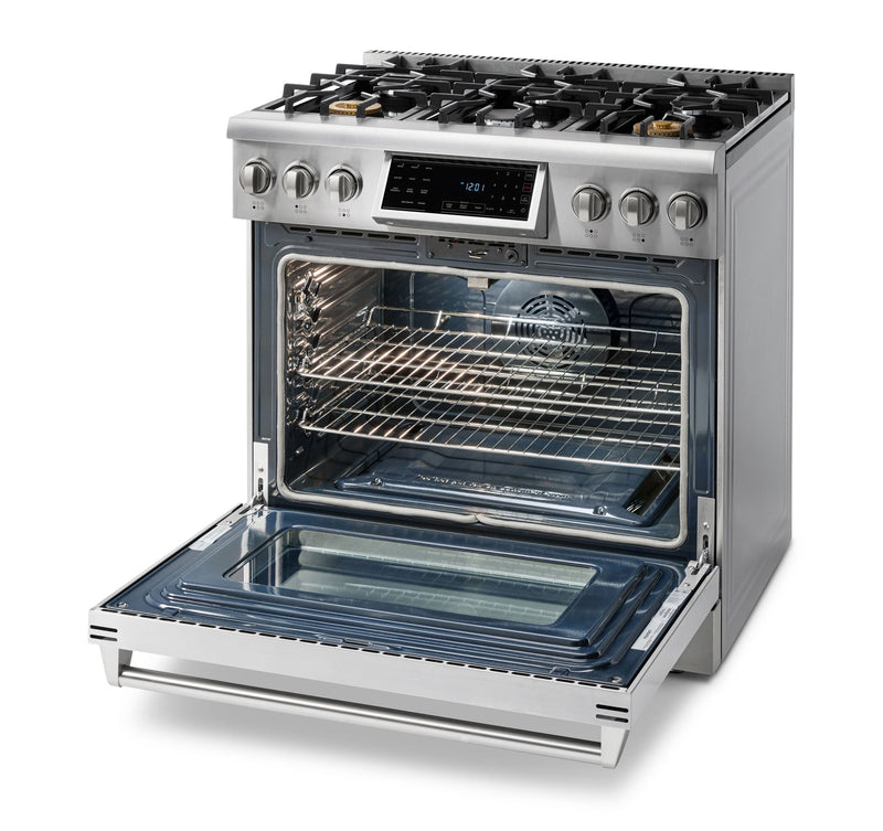 Thor Kitchen 36" Gas Range with 6.0 Cu. Ft. Self-Cleaning Oven, Air Fryer, Tilt Panel in Stainless Steel (TRG3601)