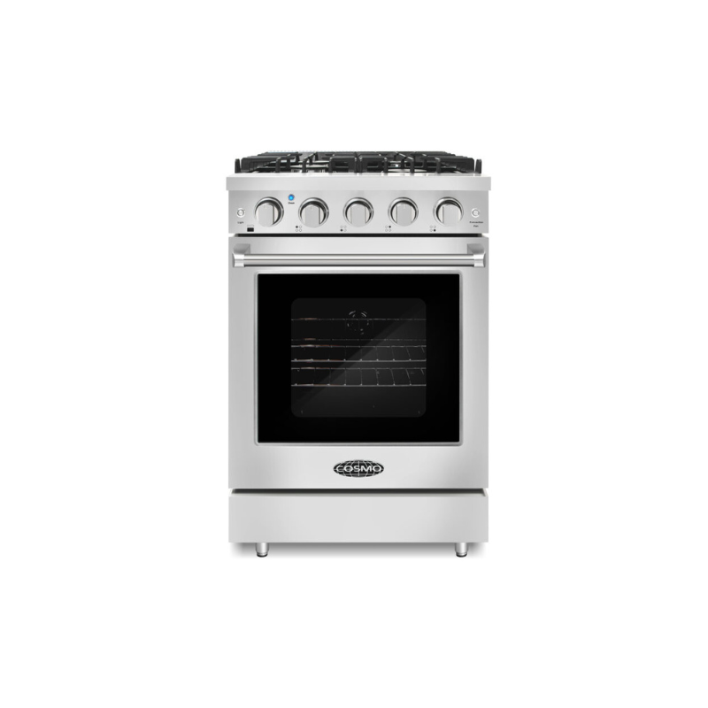 Cosmo 24 in. Slide-In Freestanding Gas Range with 4 Sealed Burners, Cast Iron Grates, 3.73 cu. ft. Capacity Convection Oven in Stainless Steel - COS-EPGR244