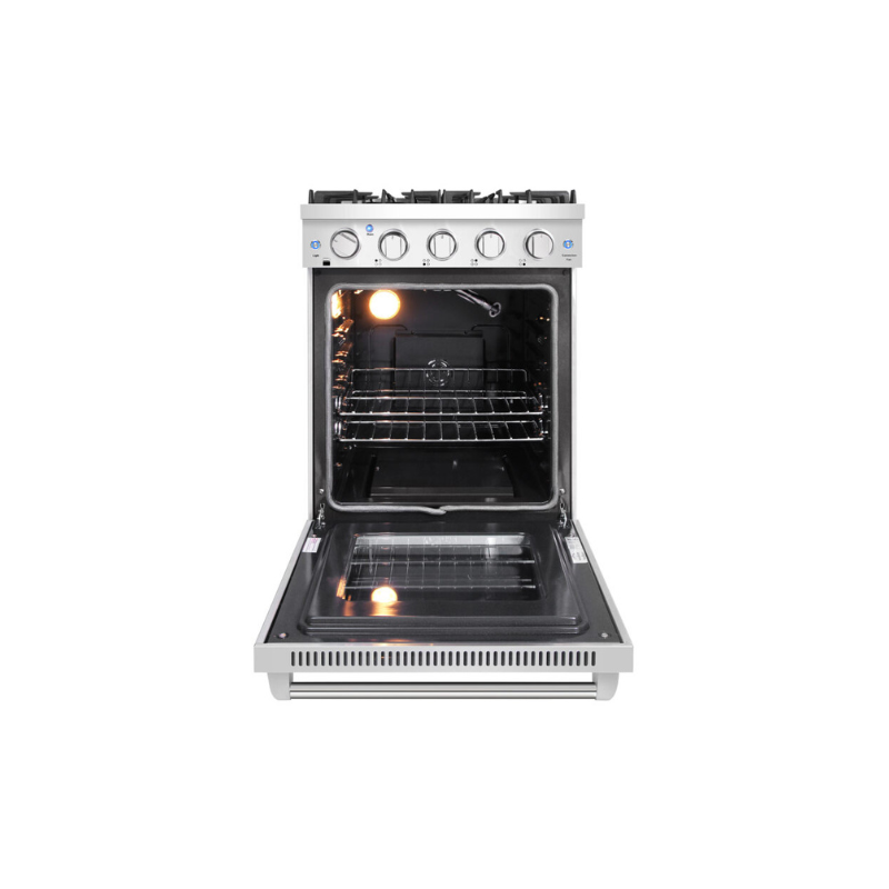 Cosmo 24 in. Slide-In Freestanding Gas Range with 4 Sealed Burners, Cast Iron Grates, 3.73 cu. ft. Capacity Convection Oven in Stainless Steel - COS-EPGR244