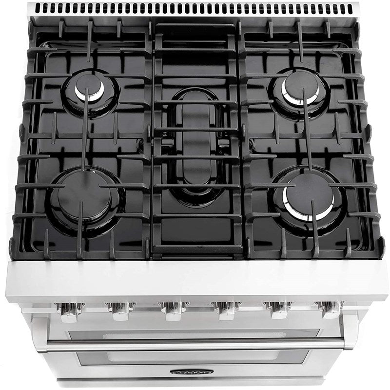 Cosmo 30 in. Slide-In Freestanding Gas Range with 5 Sealed Burners, Cast Iron Grates, 4.5 cu. ft. Capacity Convection Oven in Stainless Steel - COS-EPGR304