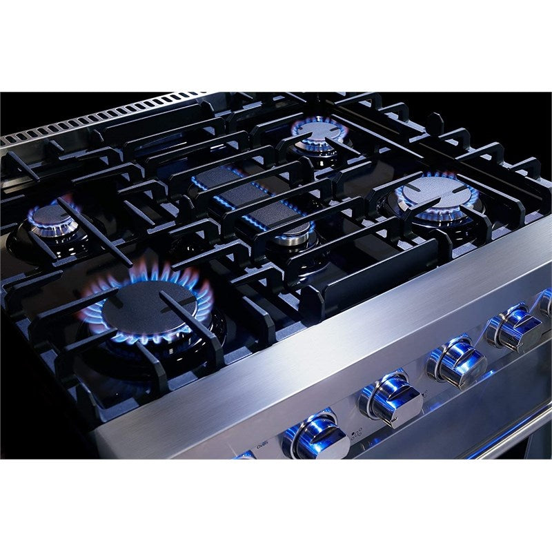 Cosmo 30 in. Slide-In Freestanding Gas Range with 5 Sealed Burners, Cast Iron Grates, 4.5 cu. ft. Capacity Convection Oven in Stainless Steel - COS-EPGR304