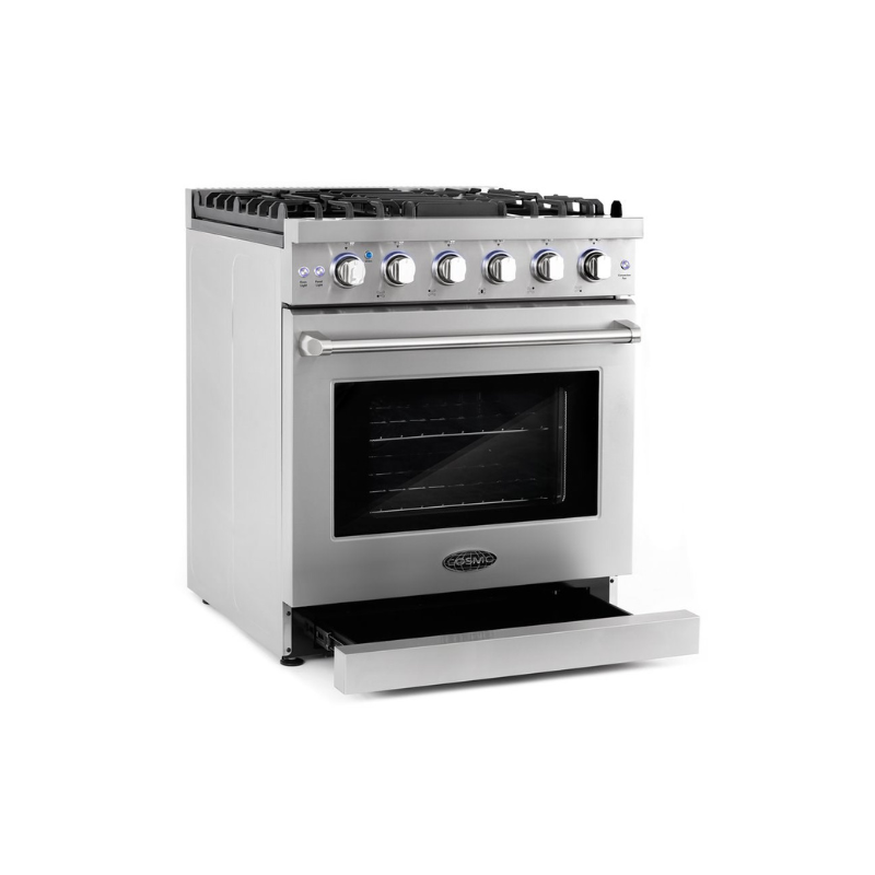 Cosmo 30 in. Slide-In Freestanding Gas Range with 5 Sealed Burners, Cast Iron Grates, 4.5 cu. ft. Capacity Convection Oven in Stainless Steel - COS-EPGR304