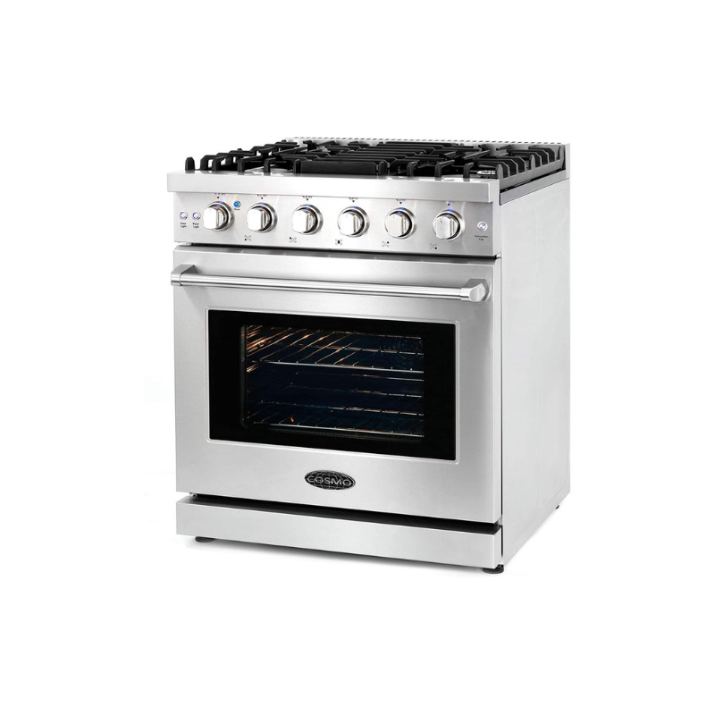 Cosmo 30 in. Slide-In Freestanding Gas Range with 5 Sealed Burners, Cast Iron Grates, 4.5 cu. ft. Capacity Convection Oven in Stainless Steel - COS-EPGR304