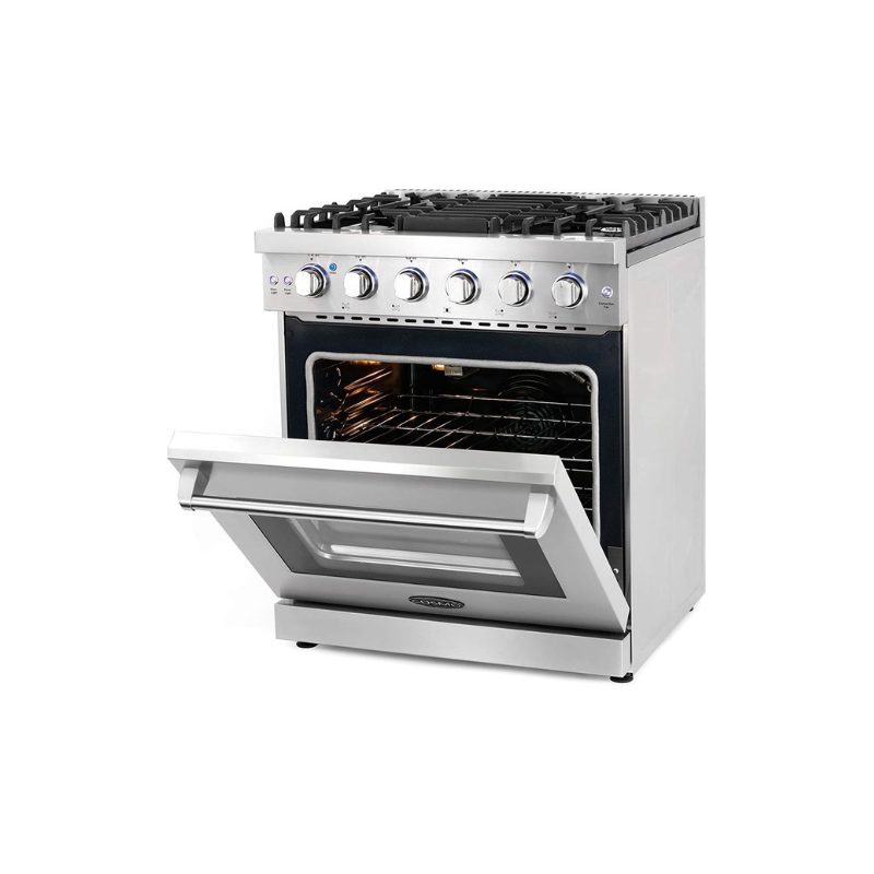 Cosmo 30 in. Slide-In Freestanding Gas Range with 5 Sealed Burners, Cast Iron Grates, 4.5 cu. ft. Capacity Convection Oven in Stainless Steel - COS-EPGR304