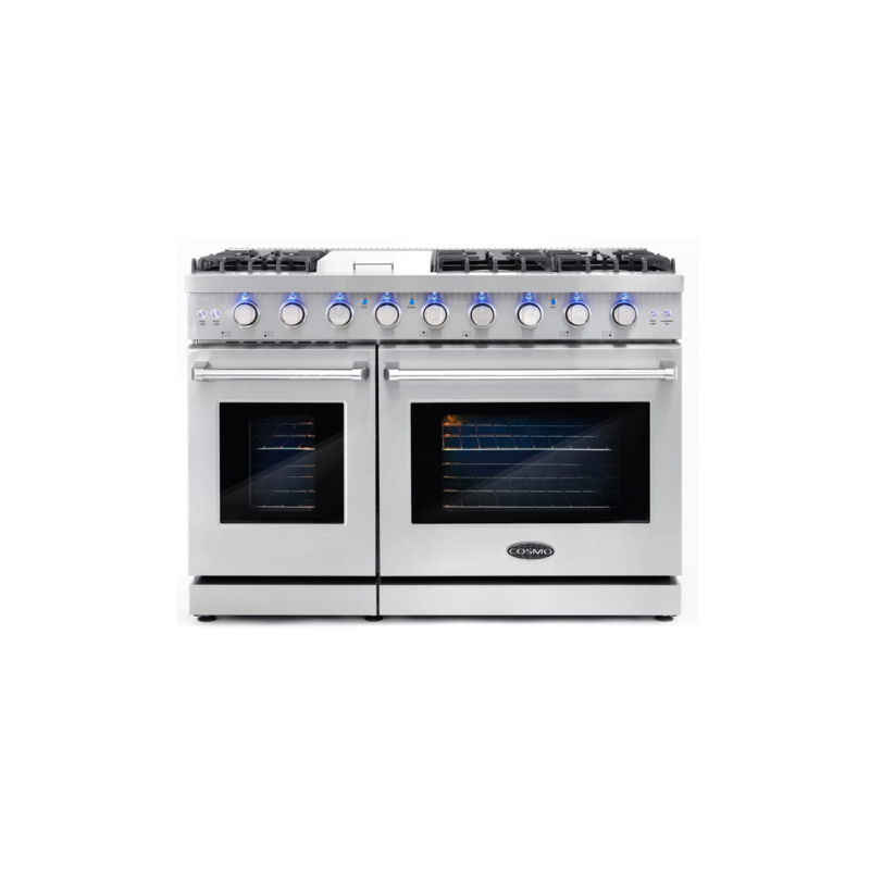 Cosmo 48 in. 6.8 cu. ft. Double Oven Commercial Gas Range with Fan Assist Convection Oven in Stainless Steel Storage Drawer - COS-EPGR486G