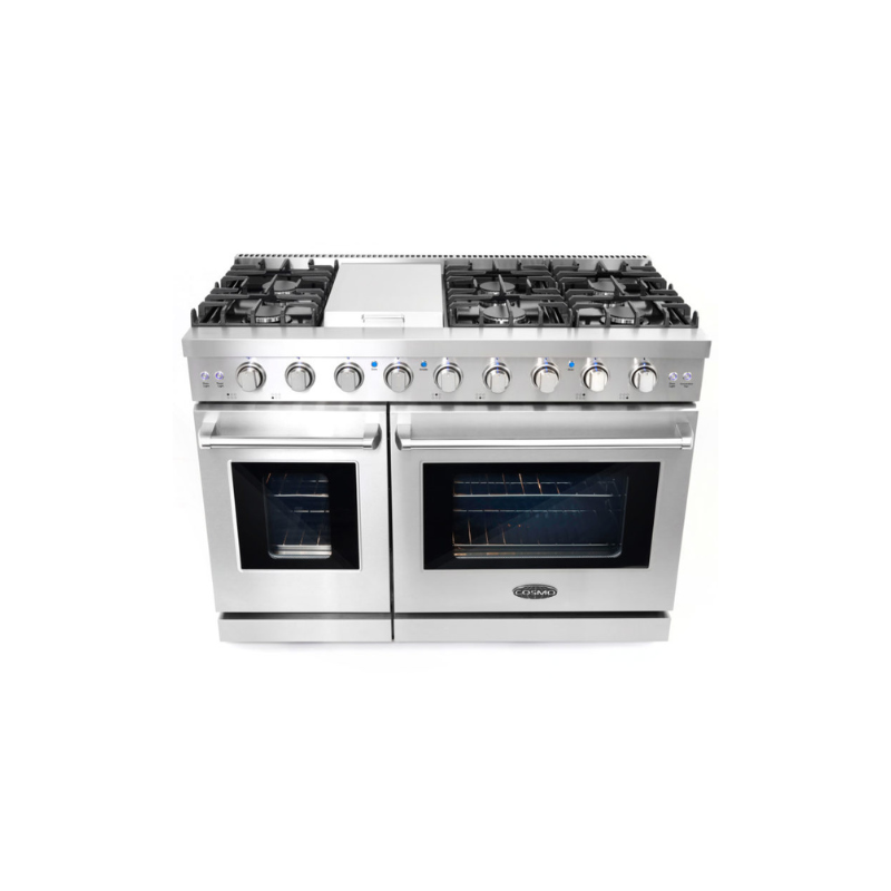 Cosmo 48 in. 6.8 cu. ft. Double Oven Commercial Gas Range with Fan Assist Convection Oven in Stainless Steel Storage Drawer - COS-EPGR486G