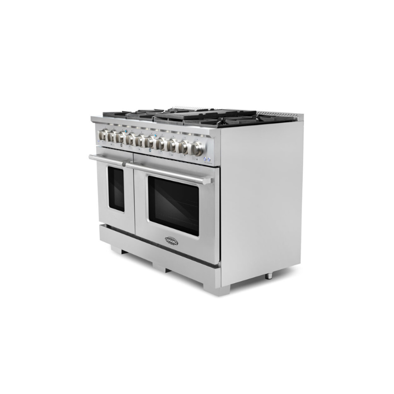 Cosmo Commercial-Style 48 in. 5.5 cu. ft. Double Oven Gas Range with 8 Italian Burners and Heavy Duty Cast Iron Grates in Stainless Steel - COS-GRP486G