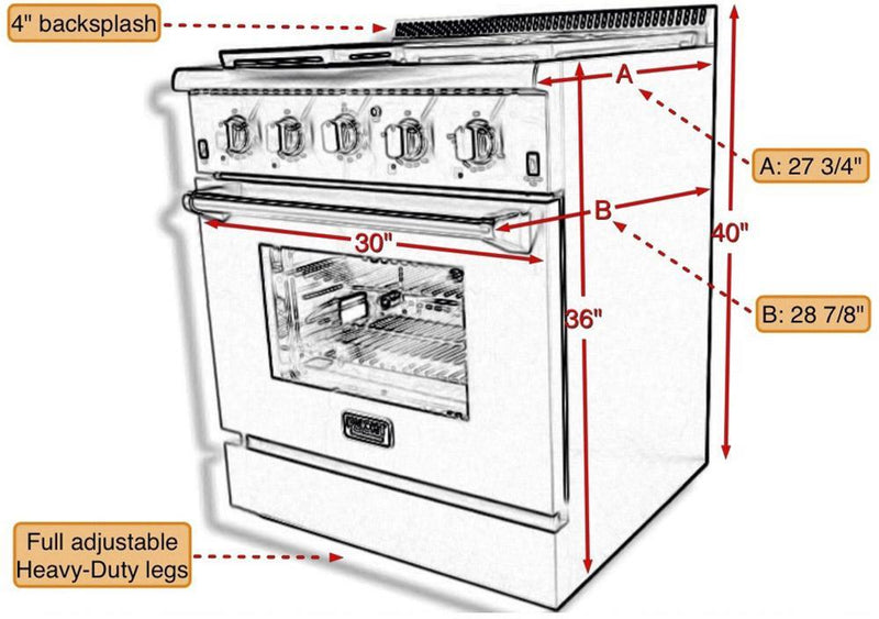 Kucht 30-Inch 4.2 Cu. Ft. PropaneAll Gas Range with Convection Oven in Stainless Steel (KRG3080U)