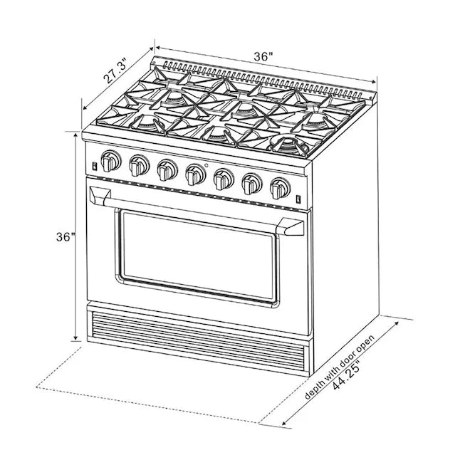 Kucht 36-in Deep Recessed 6 Burners Convection Oven Freestanding Dual Fuel Range