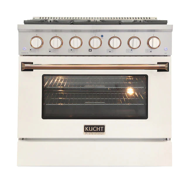 Kucht 36-in Deep Recessed 6 Burners Convection Oven Freestanding Dual Fuel Range - KDF362-W-K