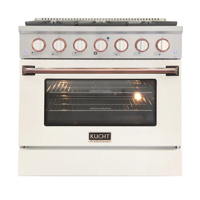 Kucht 36-in Deep Recessed 6 Burners Convection Oven Freestanding Dual Fuel Range - KDF362-W-K