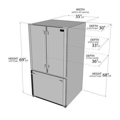 Kucht 36-Inch 26.1 Cu. Ft. French Door Refrigerator with Interior Ice Maker in Black - K748FDS-K