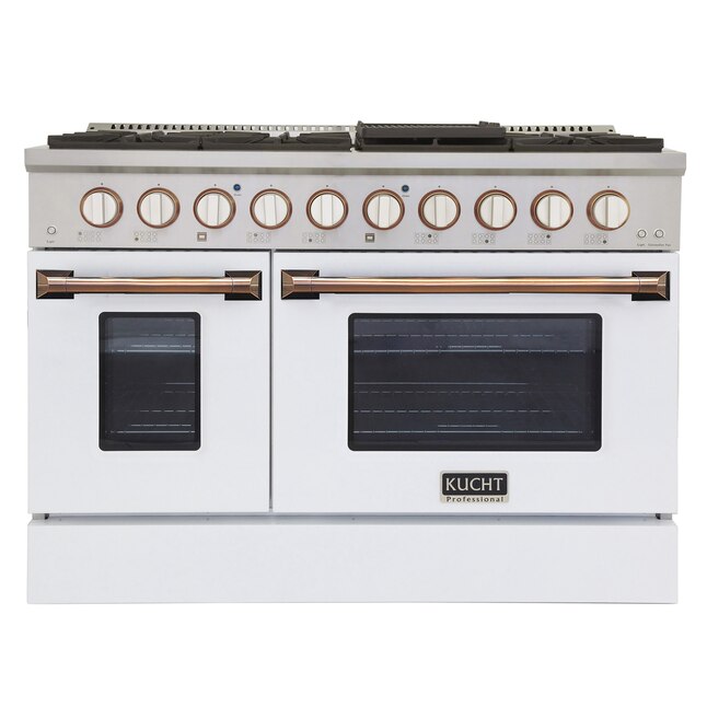 Kucht 46-in 8 Burners 4.2-cu ft / 2.5-cu ft Convection Oven Freestanding Double Oven Dual Fuel Range - KDF482-W-K