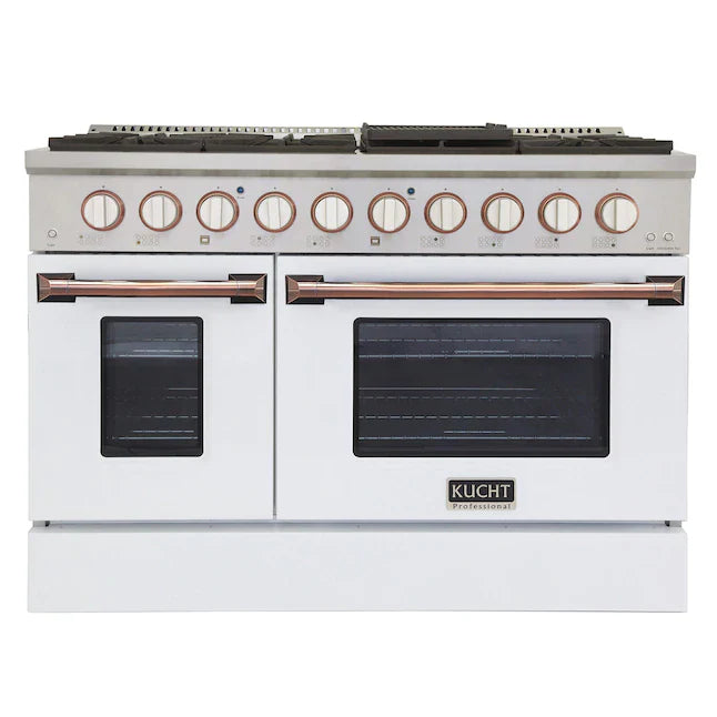 Kucht 46-in 8 Burners 4.2-cu ft / 2.5-cu ft Convection Oven Freestanding Double Oven Dual Fuel Range - KDF482-W-K