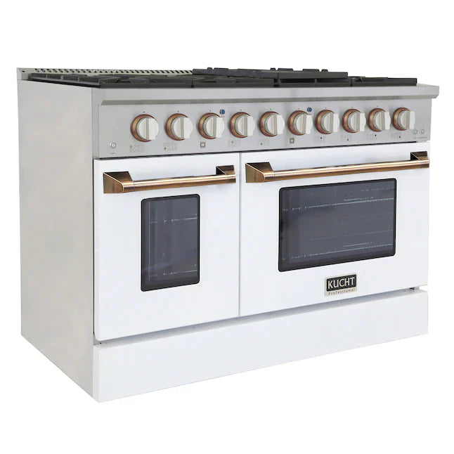 Kucht 46-in 8 Burners 4.2-cu ft / 2.5-cu ft Convection Oven Freestanding Double Oven Dual Fuel Range - KDF482-W-K