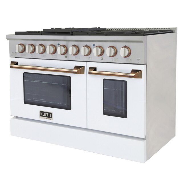 Kucht 46-in 8 Burners 4.2-cu ft / 2.5-cu ft Convection Oven Freestanding Double Oven Dual Fuel Range - KDF482-W-K