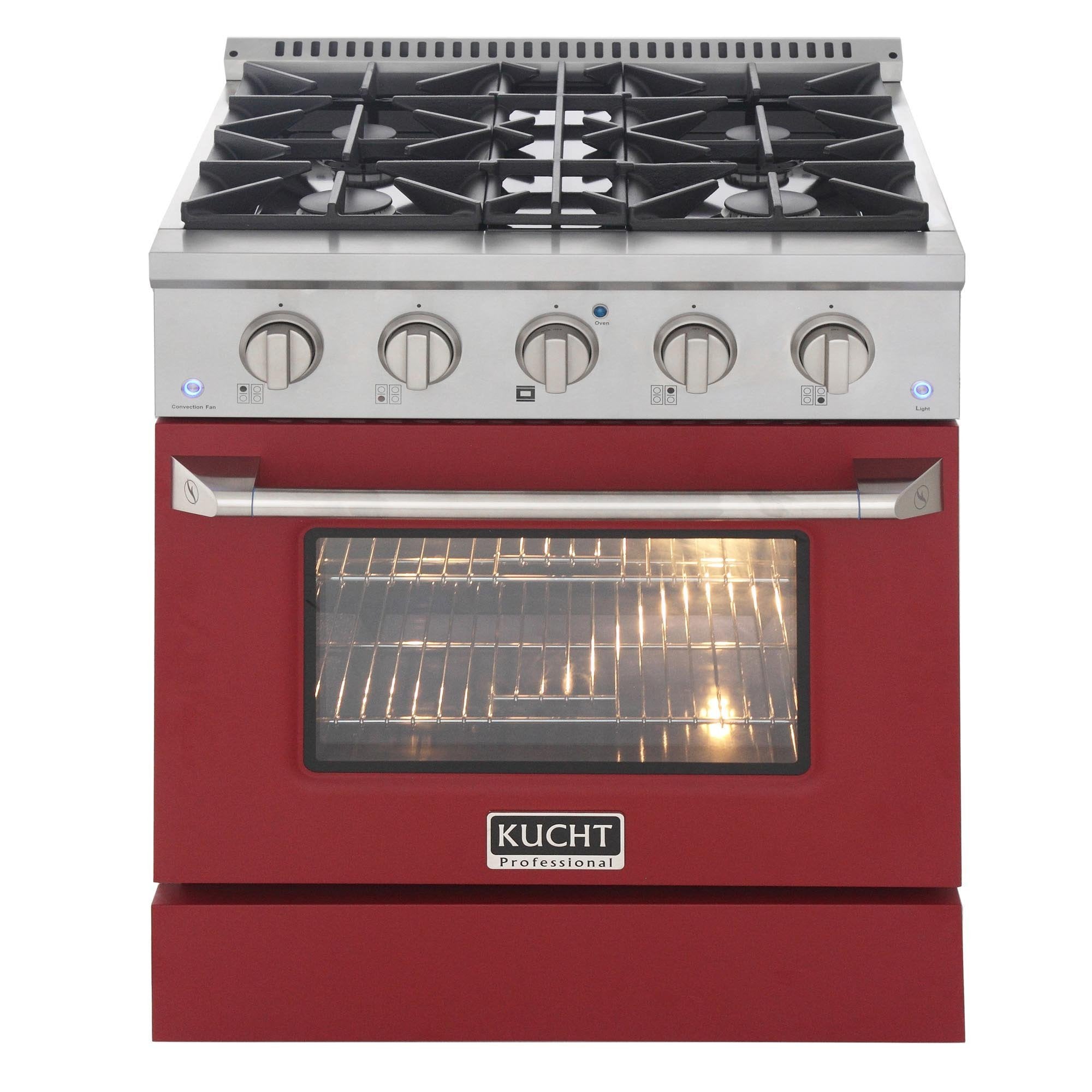 Kucht 30-Inch 4.2 Cu. Ft. Gas Range - Sealed Burners and Convection Oven in Red (KNG301-R)