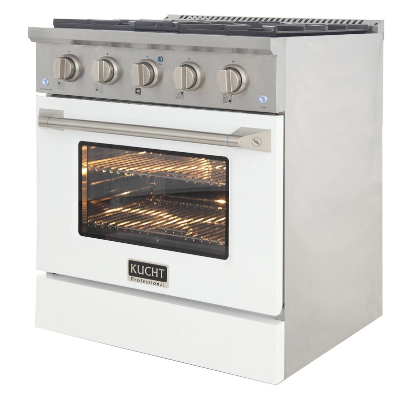 Kucht 30-Inch 4.2 Cu. Ft. Gas Range - Sealed Burners and Convection Oven in White (KNG301-W)