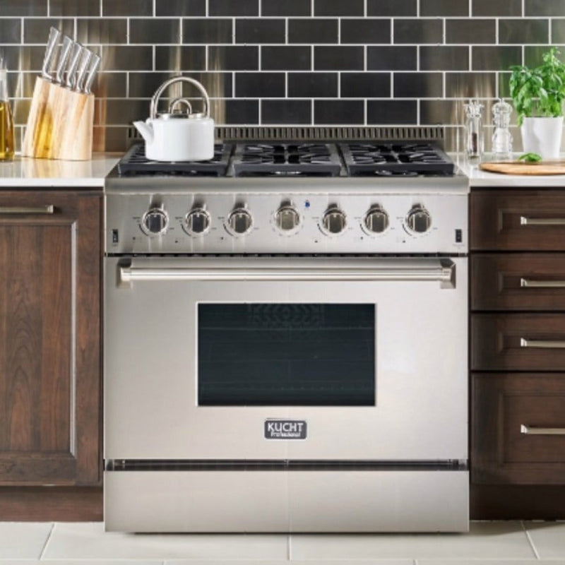 Kucht 36-Inch 5.2 Cu. Ft. Gas Range - Sealed Burners and Convection Oven - Stainless Steel with Colored Options (KRG3618U)