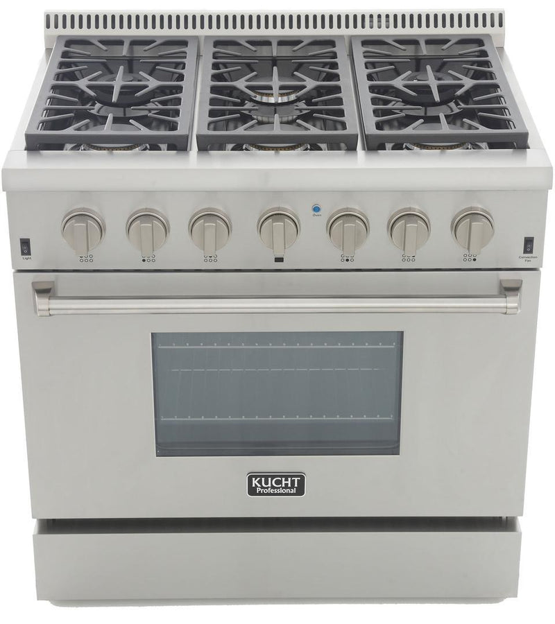 Kucht 36-Inch 5.2 Cu. Ft. Gas Range - Sealed Burners and Convection Oven - Stainless Steel with Colored Options (KRG3618U)