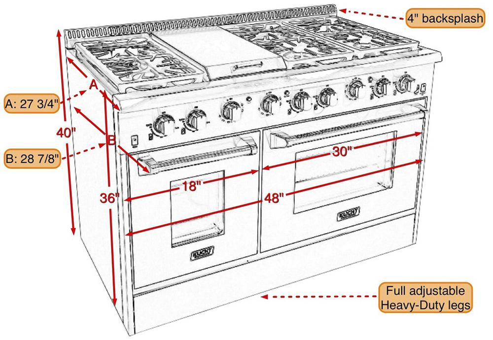 Kucht 48-Inch 6.7 Cu. Ft. Range with Sealed Burners and Griddle in Stainless Steel (KRG4804U)